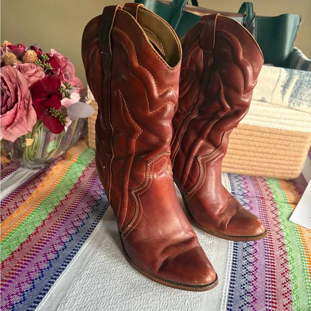 Authentic Brown Leather Western Boots